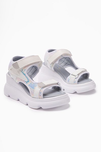 Limoya Anela White Wedge Heeled Velcro Women's Sandals