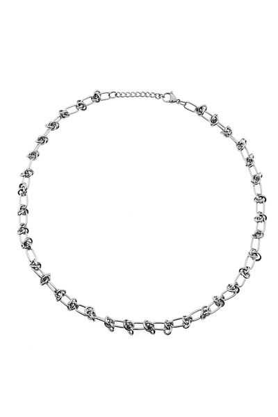 Tessero Colier Punk cu Noduri Metalice, Model Unisex, Oțel Inoxidabil, Tessero, Prelungire 50+5 cm, Argintiu