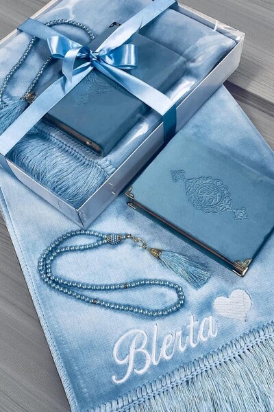 Safa Gift İsimli  Kadife Seccade Seti, Kişiye Özel Nakışlı Seccade,Kuran-ı Ke...