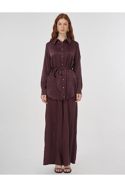 Kayra Textured Double Suit Dark Claret Red