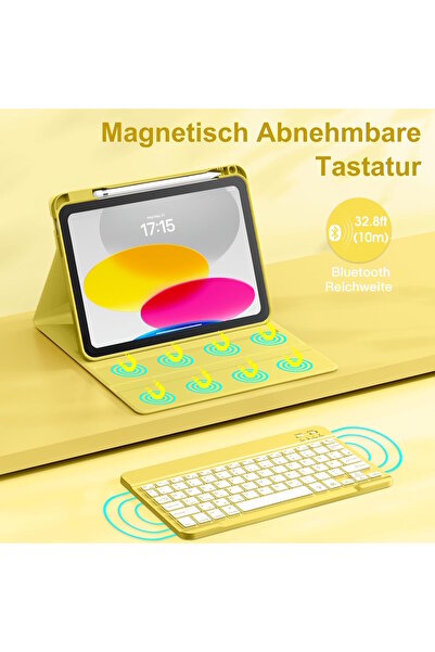 m.tk moveteck iPad 11Th Generation A16 2025 / 10Th Generation 10.9 Compatible Tablet Case with Keyboard Wireless Bluetooth Pen Compartment