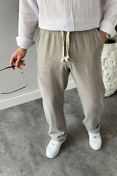 BayAygün Bayaygun 5070 Baggy Joger Linen Trousers_Grey