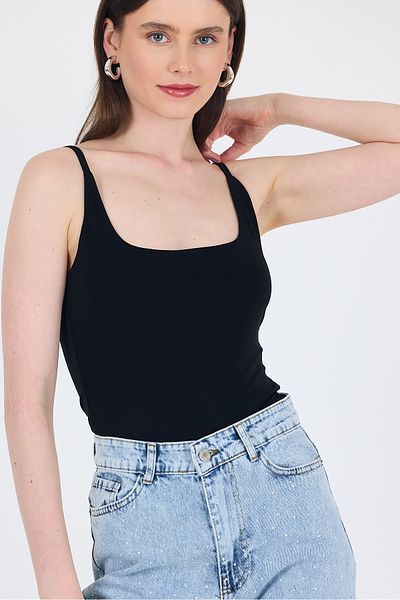 Rays Black Thin Strap Snap Fastener Bodysuit 13255
