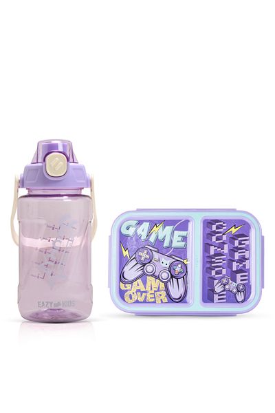 NovaKids 2 Compartment Bento Lunch Box w/ Water Bottle-Gamer Mauve