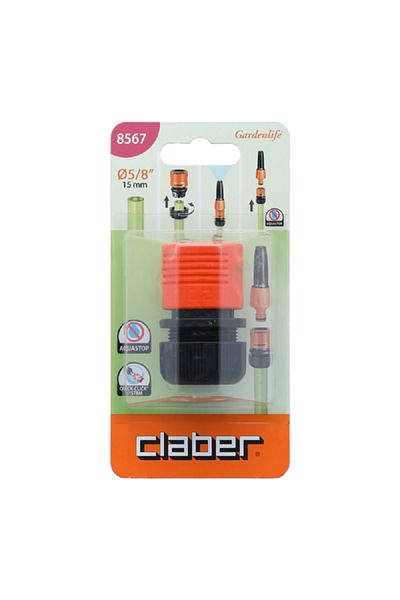 CLABER 5/8inch Aqua Stop Card Hose Coupling Black and Orange