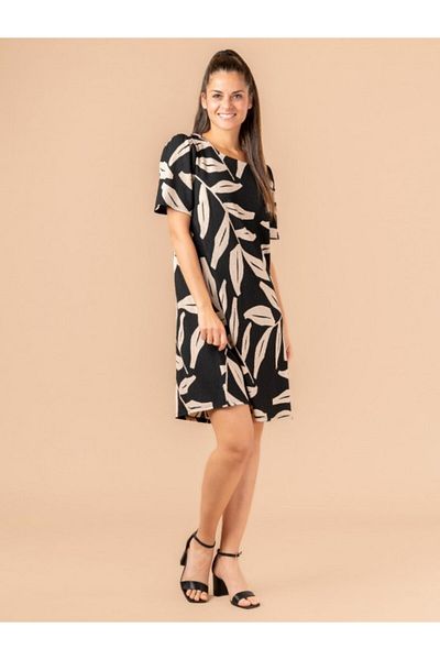 Kübra Tekstil Lupinn Fashion Rochie de vară pentru femei, cu mânecă scurtă, cu model de frunze, croială casual