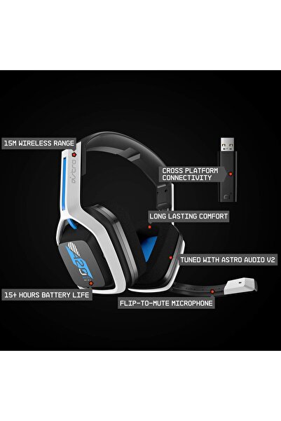 Astro Gaming A20 Wireless Headset Gen 2 for PlayStation 5 and 4, PC & Mac - White/Blue