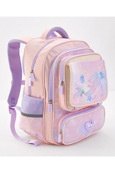 Bonfino Bonfino Mermaid School Bag, Spacious Compartments, Pink - 17 Inches
