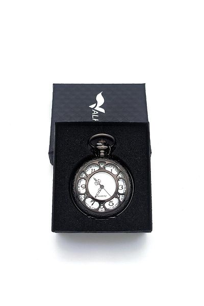 valkyrie Vintage Retro Roman Numeral Embroidered Pocket Watch Black