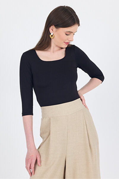 Rays Black Square Collar Knitted Body 9193m