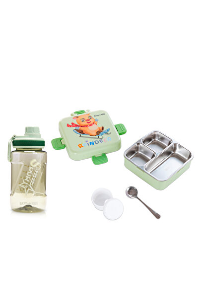 NovaKids Stainless Steel 3 Compartment Bento Lunch Box w/ Water Bottle, Spoon...
