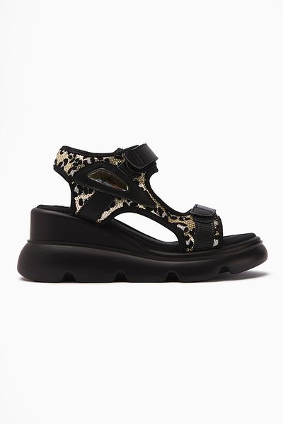 Limoya Anela Black Wedge Heeled Velcro Women's Sandals