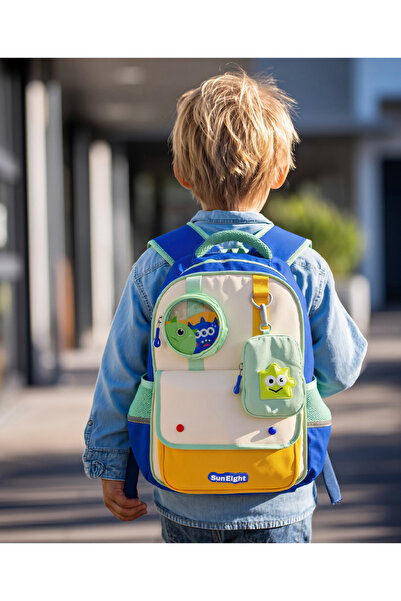 Bonfino Bonfino Cartoon School Bag with Coin Purse, Blue - 15 Inches