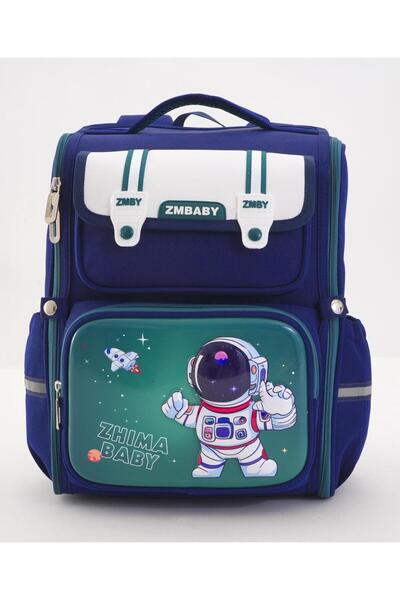 Bonfino حقيبة مدرسة بونفينو لرائد الفضاء، أحزمة مبطنة، حزام صدر، أزرق وأخضر - 16 بوصة