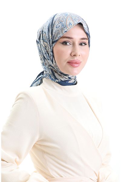 sefamerve Βαμβακερό κασκόλ Karaca με σχέδιο 81094-04 Navy Blue Indigo