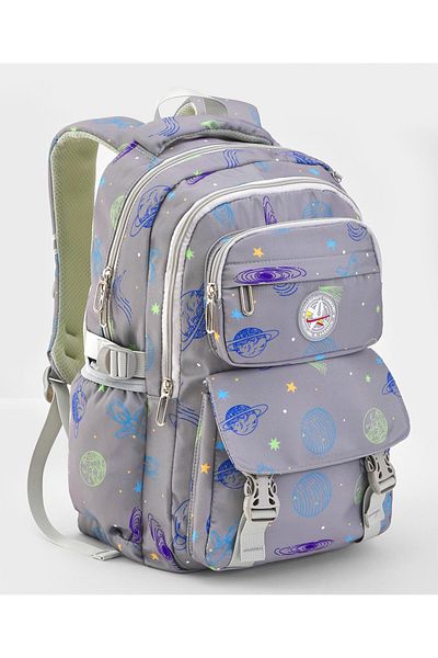 Bonfino Bonfino School Bag Space Themed, Padded Straps, Chest Strap, Purple - 17 Inches