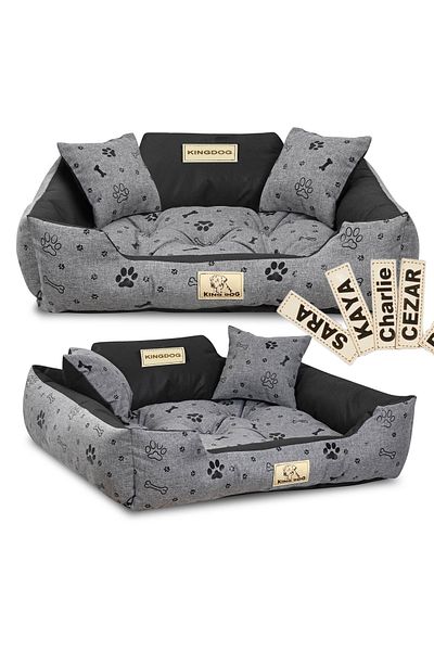 shumee Pat pentru câini KINGDOG 75x65 cm, personalizat, impermeabil, cu oase, negru
