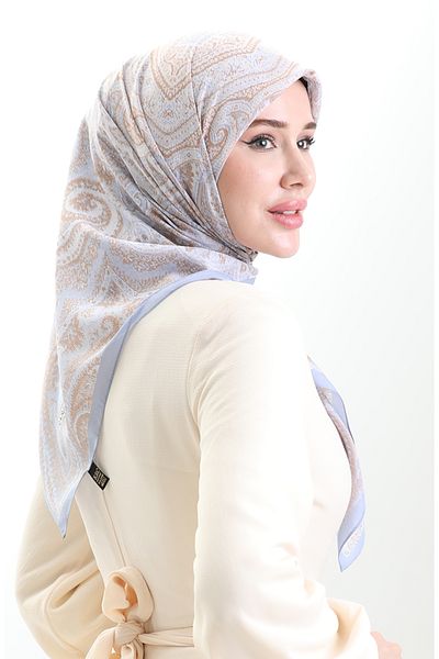 sefamerve Eșarfă din bumbac cu model Karaca 81095-03 Baby Blue