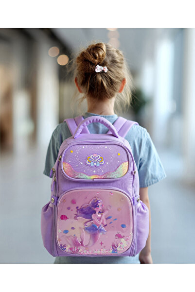 Bonfino Bonfino Mermaid Themed School Bag, Padded Shoulder Straps, Purple - 17 Inches