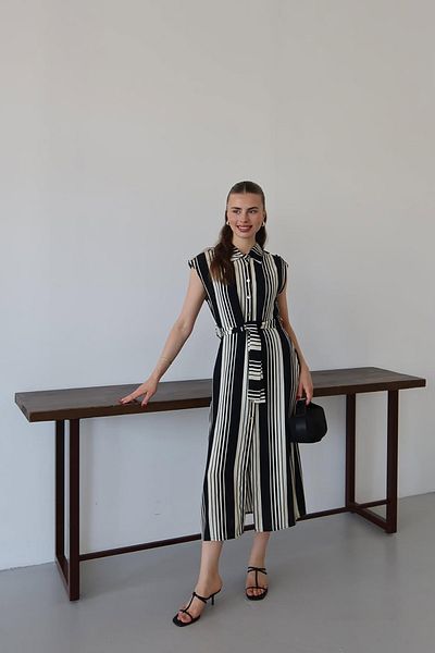 Neşeli Butik Women's Vertical Stripes Belt Shirt Dress Nbnp002