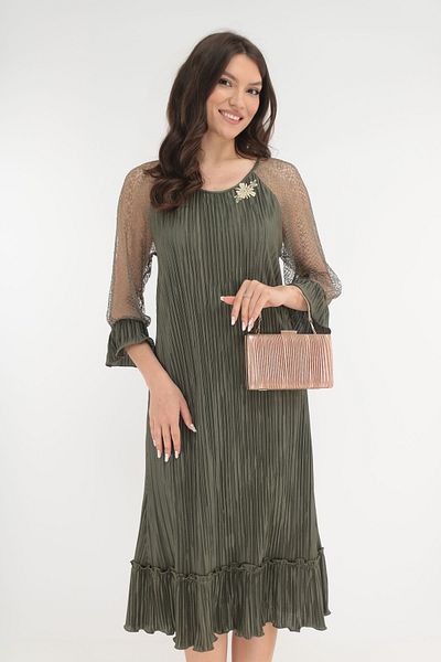 Vanessa Line RO Rochie eleganta olive cu broderie la decolteu