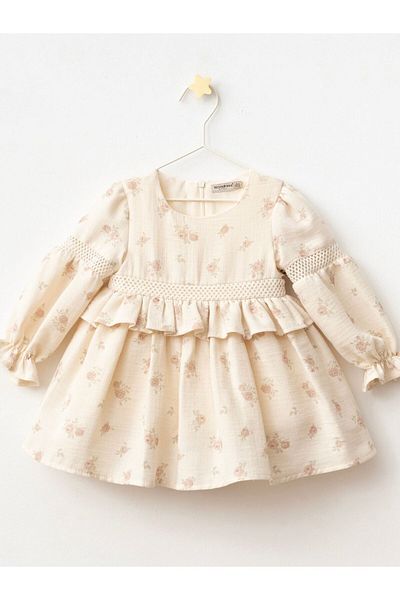 Cherrys Bebek Girl's Floral Patterned Long Sleeve Muslin Dress