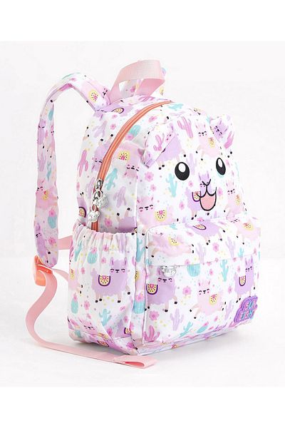 Bonfino Bonfino Cartoon Printed Backpack, Adjustable Shoulder Strap, White/Pink - 13 Inches