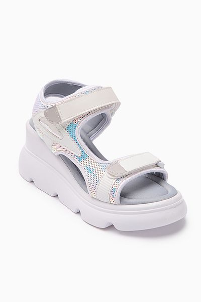 Limoya Anela White Wedge Heeled Velcro Women's Sandals