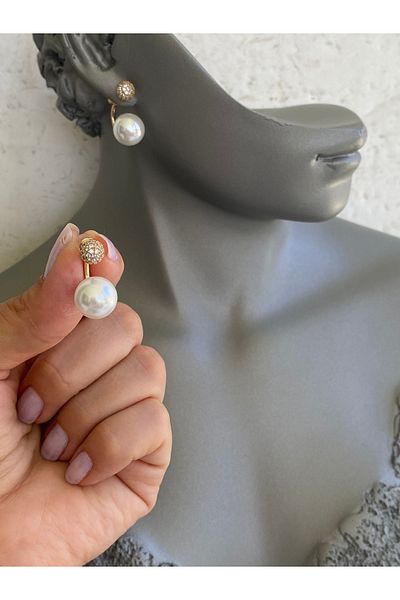 Lucios Golden Craftsmanship Stone Detail Pearl Nail Earring