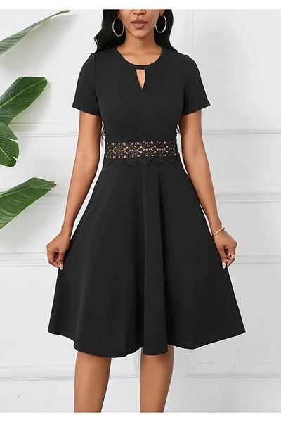 Little Visqon Women's Short Sleeve Round Neck Drop Detail Janjan Dress