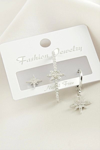 AC BOX 3 Pieces Star Zircon Stone Earrings