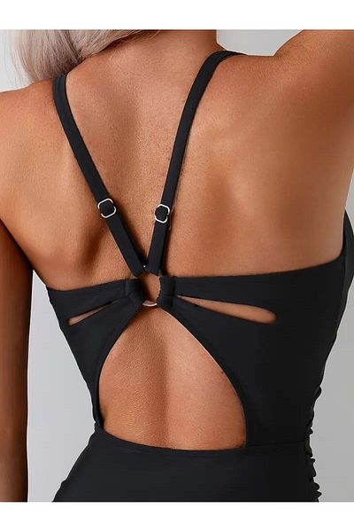 TRAJE DEN One Piece Swimsuit Cross Back Design V Neckline,