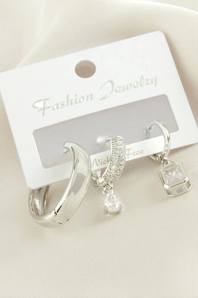 KAKTÜS JACK 3 Pieces Baguette Zircon Stone Earrings