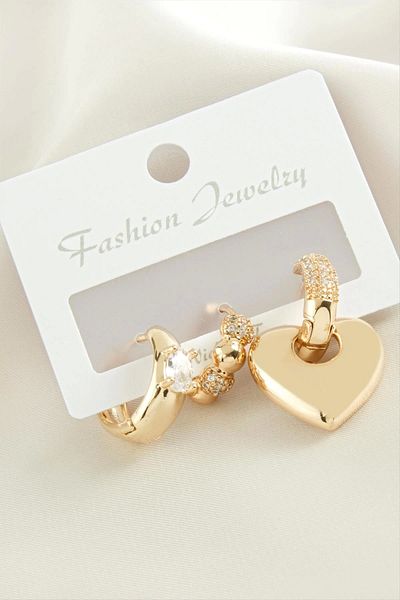 AC BOX 3 Pieces Heart Zircon Stone Earrings