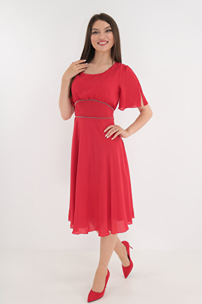 Vanessa Line RO Red wrap dress with silver beads at the waist