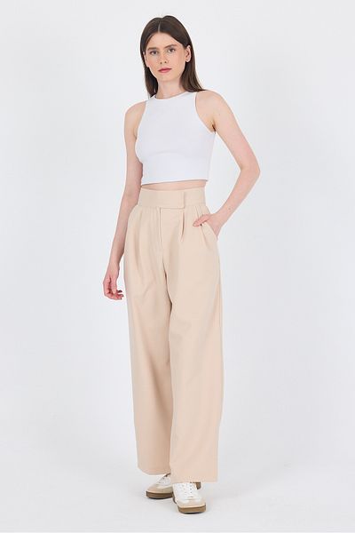 Rays Beige Palazzo Trousers with Velcro Closure Detail 1615