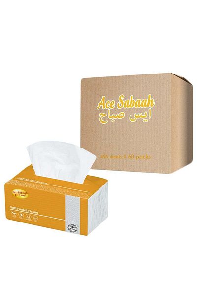 Ace Sabaah Soft Facial Tissues 496 White Sheets X 4 ply, Pack of 60