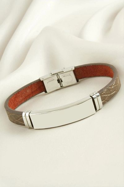 Enseb Name Writable Leather Steel Bracelet
