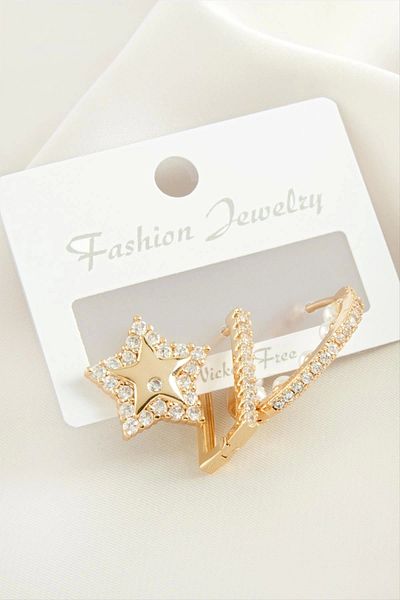 KAKTÜS JACK 3 Pieces Star Pearl Zircon Stone Earrings