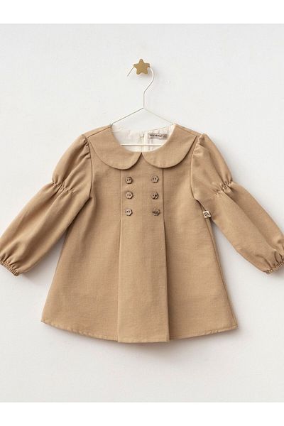 Cherrys Bebek Baby Girl Button Detailed Long Sleeve Dress