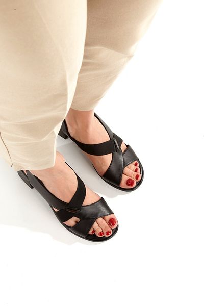 Modabuymus Madleen Black Soft Genuine Leather Women's Sandals Thick Heels Shoes