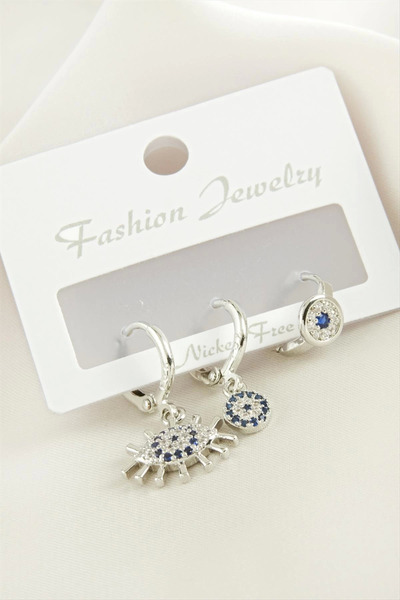Eco Lounge 3 Pieces Eye Evil Zircon Stone Earrings