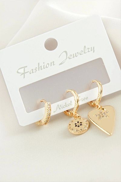 AC BOX 3 Pieces Heart Zircon Stone Earrings