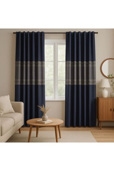 Brillant Keten görünümlü Yumuşak dokulu Lacivert ve Gri renk detaylı 1/3 Sık ...