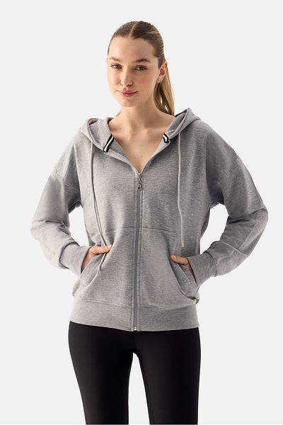 Superstacy Luna Zippered Hooded Gray Melange Sweatshirt