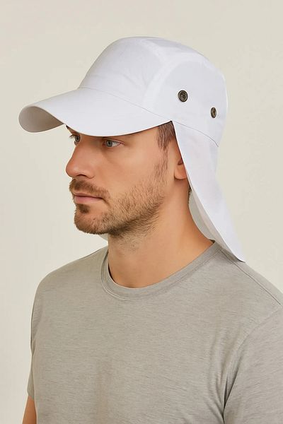 CosmoOutlet White Legionnaire Hat for Land with Uv Protection Summer Enseble and Long Visor