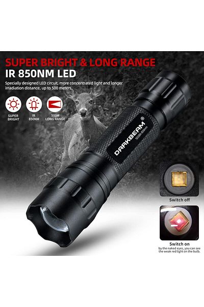 OEM Infrared Flashlight 850nm, Night Vision, For Hunting, Adjustable Zoom, Black