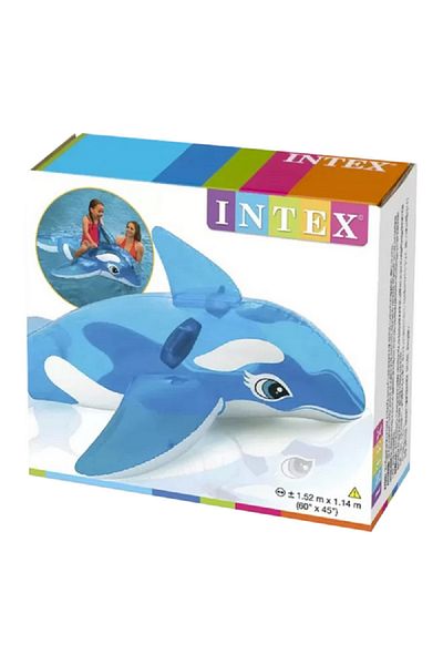 Intex لعبة حوت قابلة للنفخ مصنوعة من مادة البولي فينيل كلوريد مع مقابض متينة للأطفال من عمر 3 إلى 6 سنوات، باللونين الأزرق والأبيض