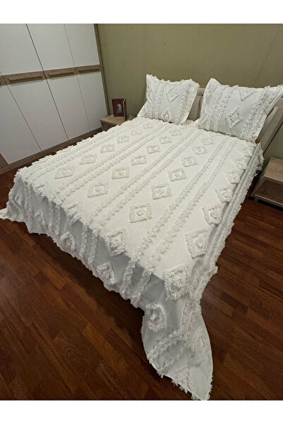 BlueMaison Butik Şönil Battal Boy Yatak Örtüsü Saray Ekru