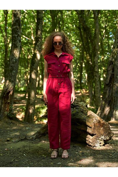 Coral Belted Jumpsuit Burgundy